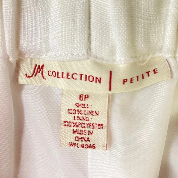 JM Collection White Lined Linen Wide Leg‎ Pants, Size 6 Petite - Picture 2 of 9